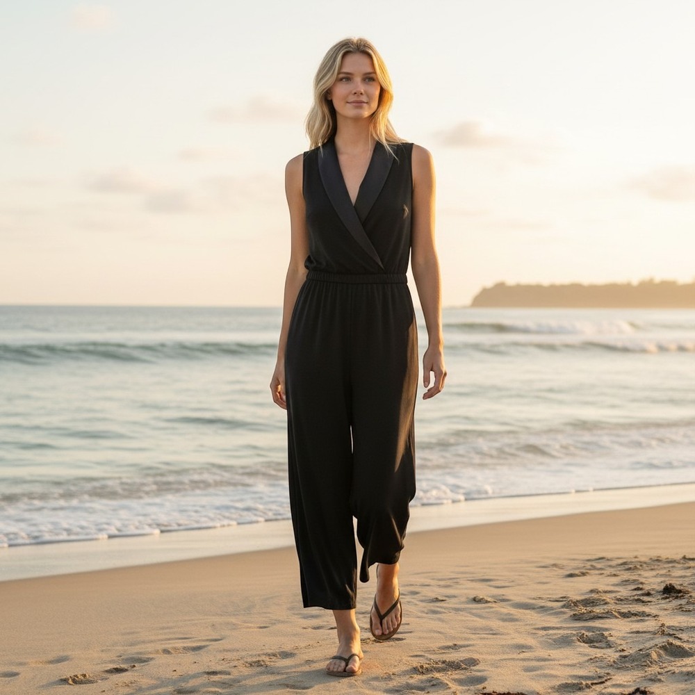 Lane Bryant NWT Women 12 Jumpsuit Wide Leg Sleeveless Black Career Tuxedo Romper